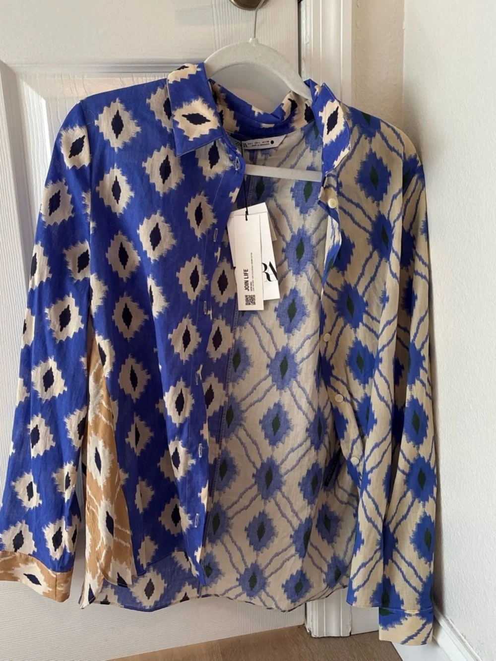 Zara Blue and Cream Ikat Astrid Skirt
